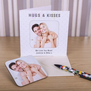 HUGS & KISSES - Personalised Photo Coaster Card - Any Greeting Gift - Picture 1 of 5