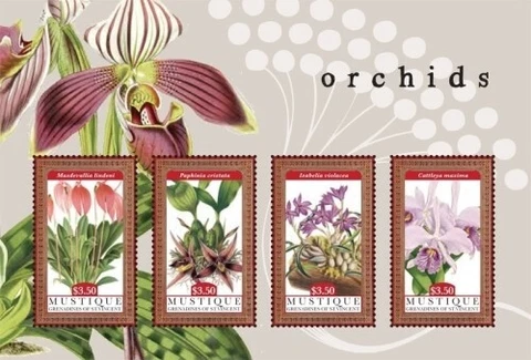 Mustique 2011 - Orchids - Sheet of 4 Stamps - MNH Cover