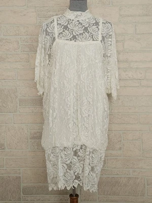 Vintage 90s Y2K Cache Ivory Lace Beaded Sequin Bubble Skirt Party Dress Medium - Image 1 of 4