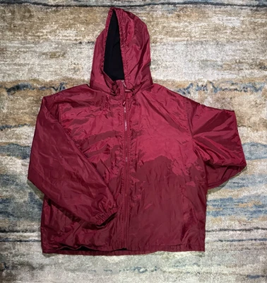 Chaqueta cortavientos vintage Totes 2XL - Borgoña con capucha cremallera, forrada de lana Foto 1 de 4