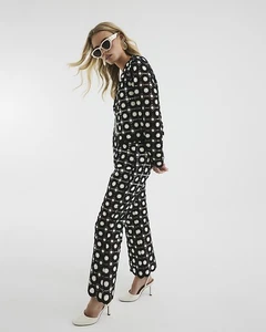 River Island Womens Black Crochet Ankle grazer Trousers 10 Petite - Picture 1 of 11
