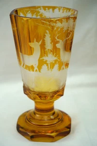 Moser Bohemian Amber Cut to Clear Iced Tea Glass, 6 1/4"   (#5) (G42) - Picture 1 of 10