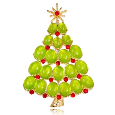 Broche prendedor árbol de Navidad diamantes de imitación, cristal dorado vacaciones invierno joyería regalo Foto 1 de 4