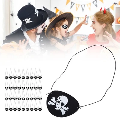 36 Pieces Pirate Eye Patch Black Felt White Skull Halloween Theme Decoration - Image 1 of 4