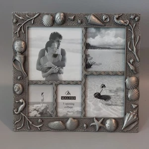 SEA SHELLS OCEAN LIFE METAL 5-Photo Collage Malden Frame 8"×8" Free Standing - Picture 1 of 7
