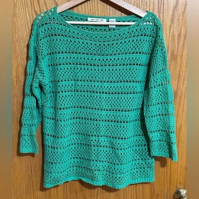 Eight Eight Eight open-knit, three-quarter sleeve sweater cotton sz medium green - Image 1 of 4