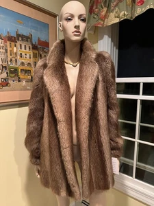 Chaqueta Larga 30" Rubio Dorado Castor Canadiense Abrigo de Piel Real 6/8 Pequeño/Mediano - Imagen 1 de 10