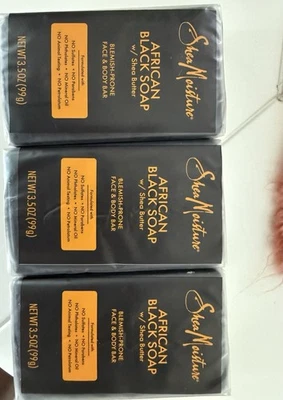 Lot of 3 Shea Moisture African Black Soap Blemish Prone Face & Body Bar 3.5 oz - Image 1 of 2