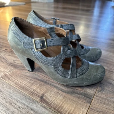 Miz Mooz Soho Mary Jane Pump Womens 9 Gray Green Leather Derby Strappy Heel - Image 1 of 4