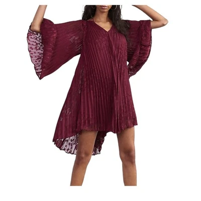 Anthropologie Toulon Pleated Mini Dress Burgundy Plum Size S NWT - Image 1 of 4