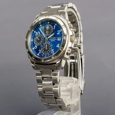 [Exc+5] Seiko 7T92-0CA0 7T92-0CA0 Blaues Zifferblatt Herren Qz Uhr 20mm #1983 - Bild 1 von 4