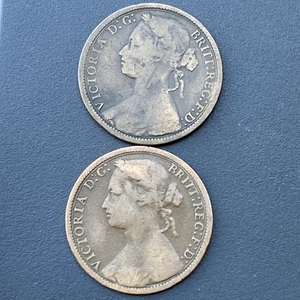 Lote de monedas victorianas Victoria Pennies 1874 y 1874H E70 - Imagen 1 de 6