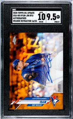 Hyun-Jin Ryu 2020 Topps Chrome Auto Orange Refractor /25 SGC 10/9.5 - Image 1 of 2