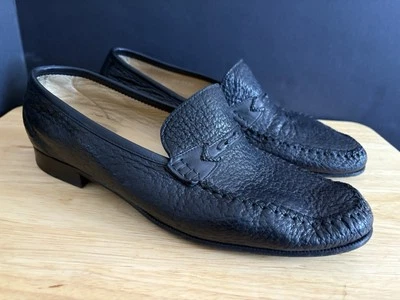 MORESCHI 意大利黑色牛皮鹅卵石皮革男式一脚蹬乐福鞋 US 11 — 第 1/4 张图片