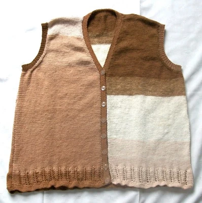 New ladies colour block tunic length waistcoat size 22-24 handmade brown shades - Image 1 of 3