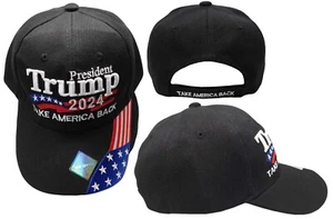 President Trump 2024 Take America Back Black USA Flag Bill Embroidered Cap Hat - Picture 1 of 6
