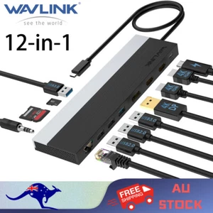 WAVLINK 12-in-1 USB C Docking Station Triple Display DP Dual HDMI 85W PD 4K@60Hz - Picture 1 of 12