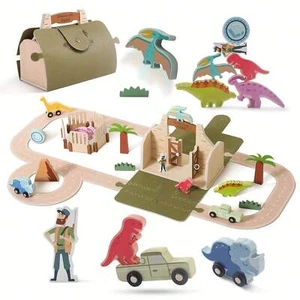 36 - Piece Dinosaur Train Track Set - Wooden, Outdoor, Ideal Toddler Bday Gift - Picture 1 of 10