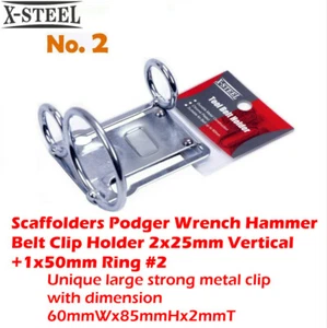 Scaffolders Podger Wrench Hammer Belt Clip Holder 2x25mm Vertical+1x50mm Ring #2 - Picture 1 of 5