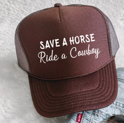 Save a Horse, Ride a Cowboy, Brown, Men's and Women's Otto Brand Trucker Hat - Image 1 of 4