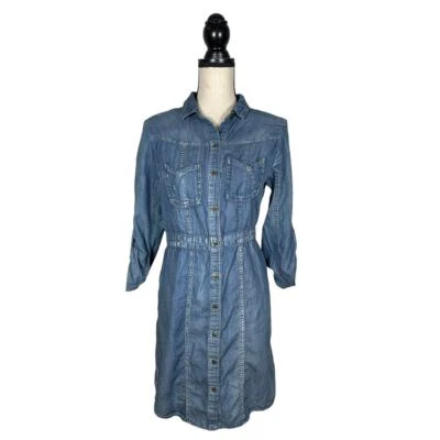 Vestido Camisa Manga Roll-up Bege por ECI Chambray Tamanho: 4 - Imagem 1 de 4