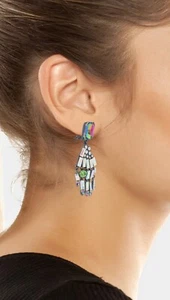 NWT Betsey Johnson GHOUL FRIENDS SKELETON HAND Drop Earrings Silver Tone - Picture 1 of 3