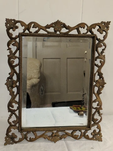 Gorgeous  Antique Ornate Victorian Bronze Standing Easel Mirror 15 1/2" x 13" Cover