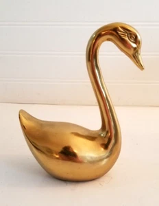 Vintage Solid Brass Swan Paperweight 6 inch MCM - Picture 1 of 11