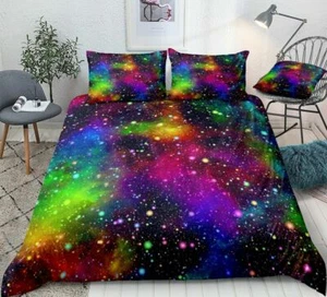 3D Rainbow Galaxy Space Bedding Set Duvet Cover Comforter Cover Pillow Case - Picture 1 of 6