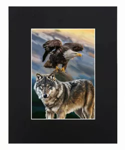 Póster artístico estampado de águila calva americana y lobo gris decoración exhibición de imágenes enmarañado - Imagen 1 de 4