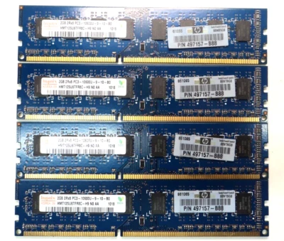 8GB (4x2GB) PC3-10600u DDR3-1333MHz 2Rx8 Hynix HMT125U6TFR8C-H9 HP 497157-B88 - Image 1 of 2