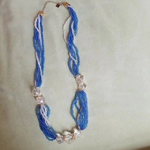 LF blue white plastic bead necklace 22"l - Picture 1 of 5