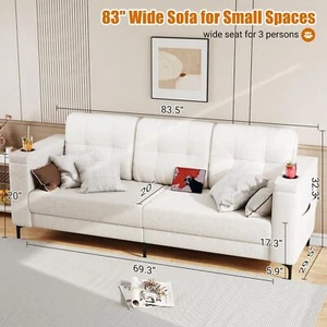 3 Seater Sofa Couch Comfy Loveseat Sofa Couch w/Storage Armrest for Living Room - Picture 1 of 7