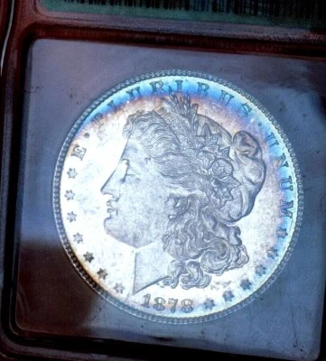 MORGAN SILVER DOLLAR 1878 7 TF ICG MS 62 PL+++ RAINBOW GLASSY WOW COIN - Image 1 of 4