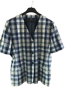 Size20 vintage jacket by St Michael short sleeve V neck light beige+navy blue - Picture 1 of 5