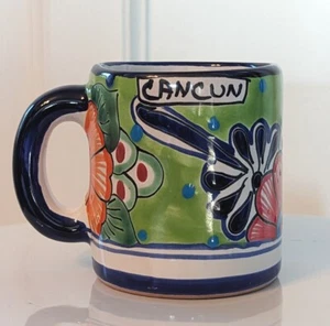 Talavera Pottery Coffee Mug Cancun Mexico Hand Painted Signed Latin Style  - Picture 1 of 6