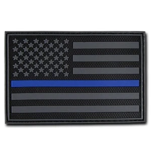 American USA Flag Extremely Durable 3D Rubber Patch with Hook Backing THIN BLUE - Picture 1 of 1