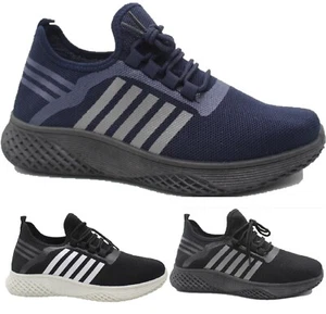 MENS FLAT LIGHTWEIGHT RUNNING SPORT WALKING TRAINERS LACE UP GYM SNEAKERS SHOES - Picture 1 of 4