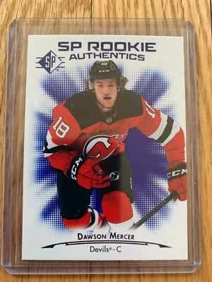 2021-22 Upper Deck SP Hockey #106 Dawson Mercer SP Rookie Authentics Blue RC NM - Image 1 of 2