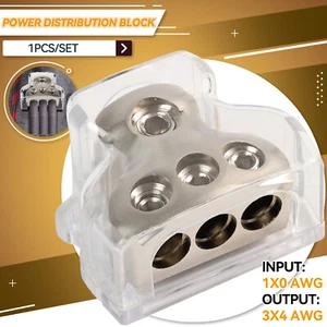 3 Way Distribution Block 0 Gauge in Car Audio Amp Power Ground Distributor Block - Picture 1 of 12