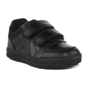 GEOX J Arzach Enfants Deux Bretelles Décontracté Cuir Boy Shoes IN Noir Taille 1 - Picture 1 of 7