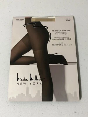 Nicole Miller Sheer Shaper Size C/D Reinforced Toe Pantyhose Nude NEW York NOS - Image 1 of 4