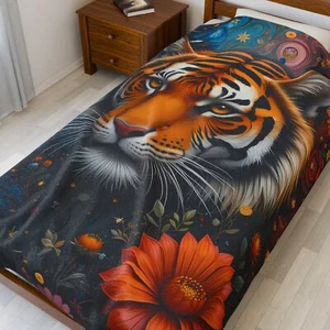 Tiger High Detail & Vibrant Color Luxurious Lightweight Velveteen Plush Blanket - Picture 1 of 19