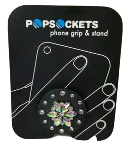BLACK CUSTOM POPSOCKET WITH IRIDESCENT JEWELED RHINESTONE AND ACCENT SWAROVSKIS - Picture 1 of 7