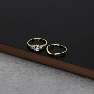 14k White Sapphire Diamond Engagement Ring Set (April Birthstone) - Picture 1 of 8