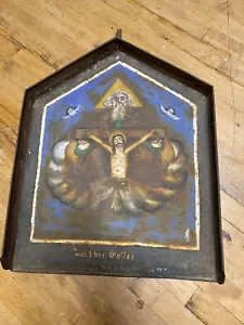 Frühösterreichischer Zinnschrein ""Zur Ehre Gottes"" handbemalt Kreuzigung ~ R12 - Bild 1 von 24