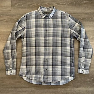 Vince Shirt Mens Large White Gray Plaid Button Up Lightweight Long Sleeve Cotton - Picture 1 of 10