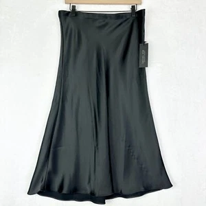 Rachel Zoe Satin Midi Skirt Size Large NEW Black Classic Timeless Minimalist - Picture 1 of 4