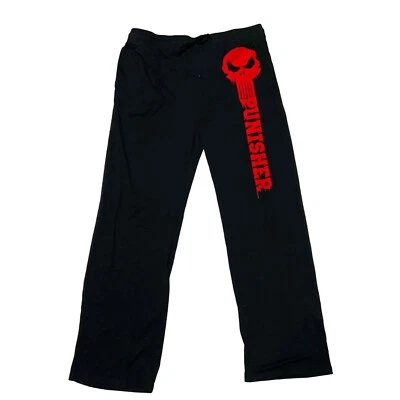 BLACK MARVEL PUNISHER PAJAMA PANTS SZ 2XL LOUNGE PANTS RED LOGO POCKETS MENS - Image 1 of 4