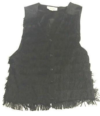 Franja pequena preta flapper colete feminino botão fantasia motociclista festival Stella - Imagem 1 de 4